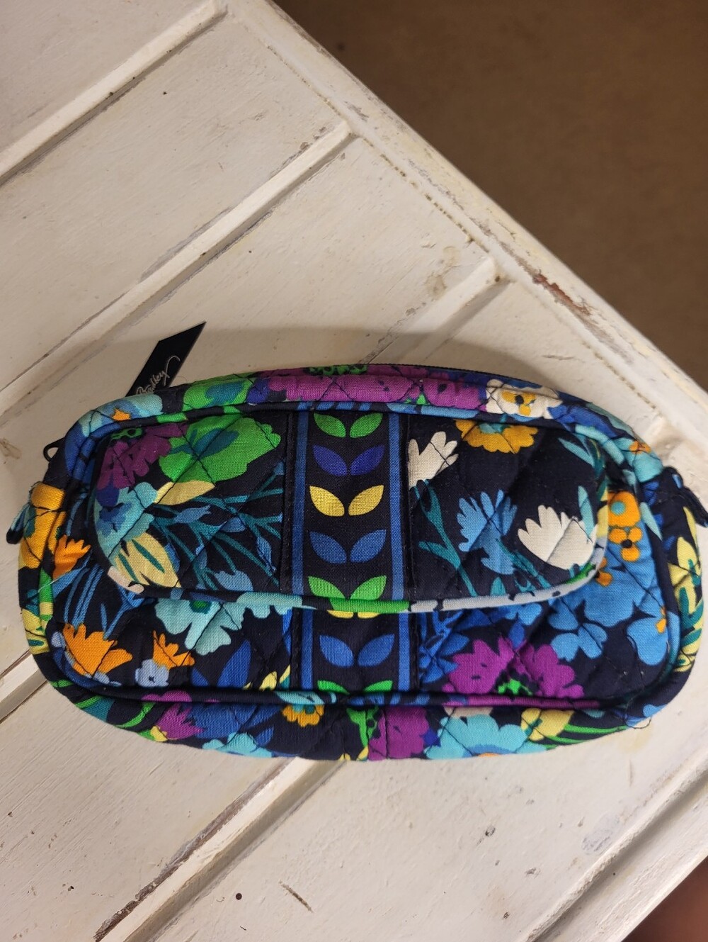 Vera Bradley In Retired Midnight Blue Quilted Floral Cosmetic Pouch With Mirror.